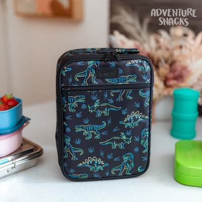 Sachi Insulated Lunch Tote & Bottle Bundle - Neon Dinosaur