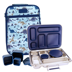 Stainless Steel Starter Bundle - Royal Blue and Dinosaur Land