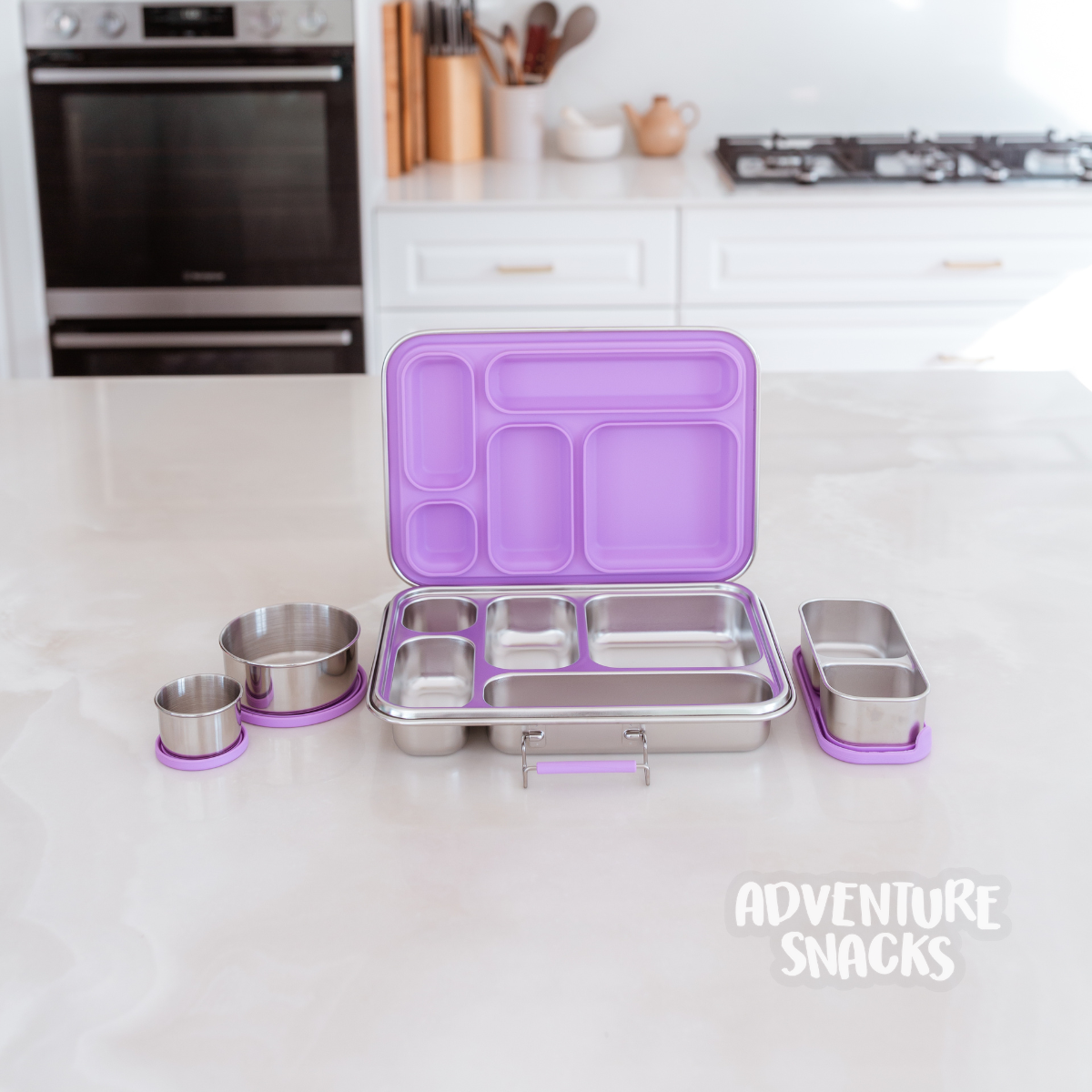 Adventure Snacks Stainless Steel 5 Compartment Starter Bundle - Lilac