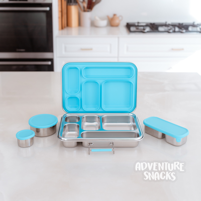 Adventure Snacks Stainless Steel 5 Compartment Starter Bundle - Ocean Blue