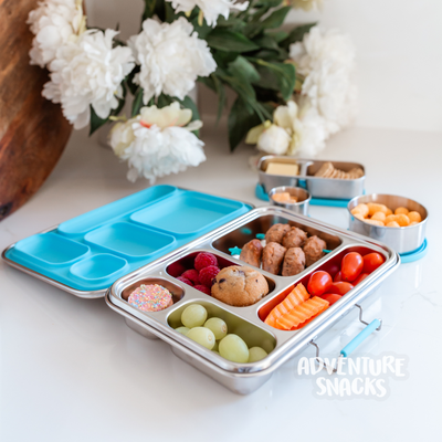 Adventure Snacks Stainless Steel 5 Compartment Starter Bundle - Ocean Blue