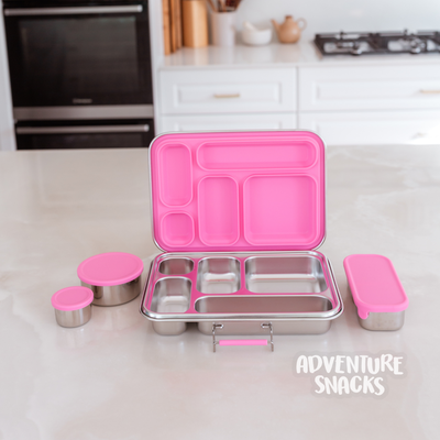 Adventure Snacks Stainless Steel 5 Compartment Starter Bundle - Flamingo Pink