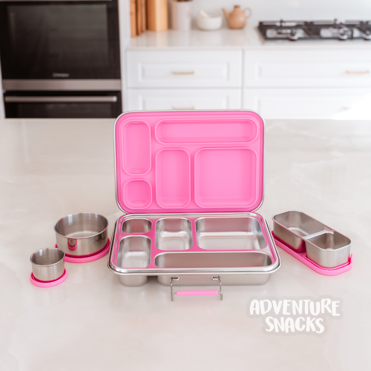 Adventure Snacks Stainless Steel 5 Compartment Starter Bundle - Flamingo Pink