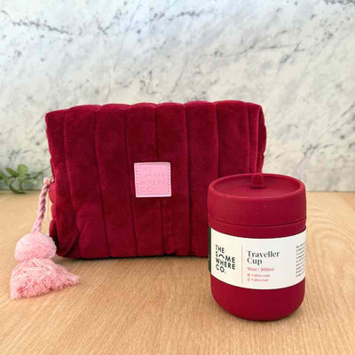 Cosmetic Case & Traveller Mug Set - Burgundy