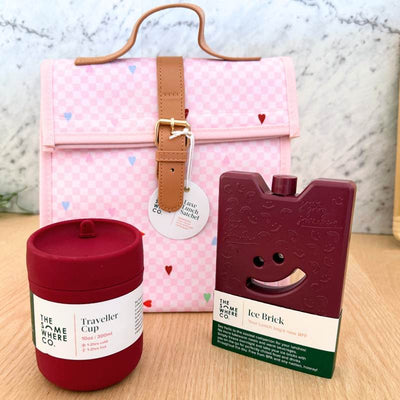 The Somewhere Co Ice Brick, Traveller Cup & Lunch Satchel Set - Burgundy