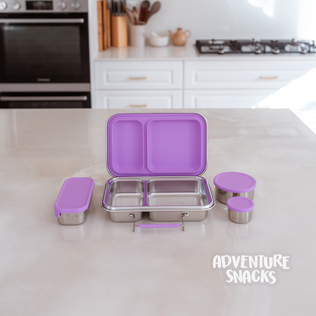 Adventure Snacks Stainless Steel 2 Compartment Starter Bundle - Lilac