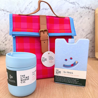 The Somewhere Co Ice Brick, Traveller Cup & Lunch Satchel Set - Blue