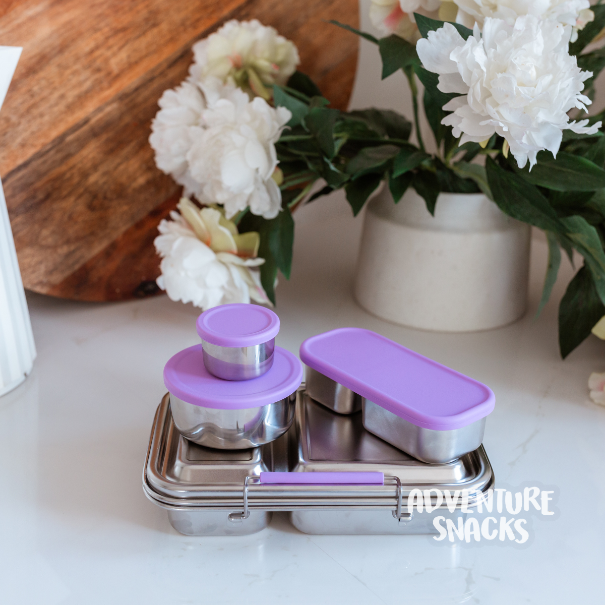 Adventure Snacks Stainless Steel 2 Compartment Starter Bundle - Lilac