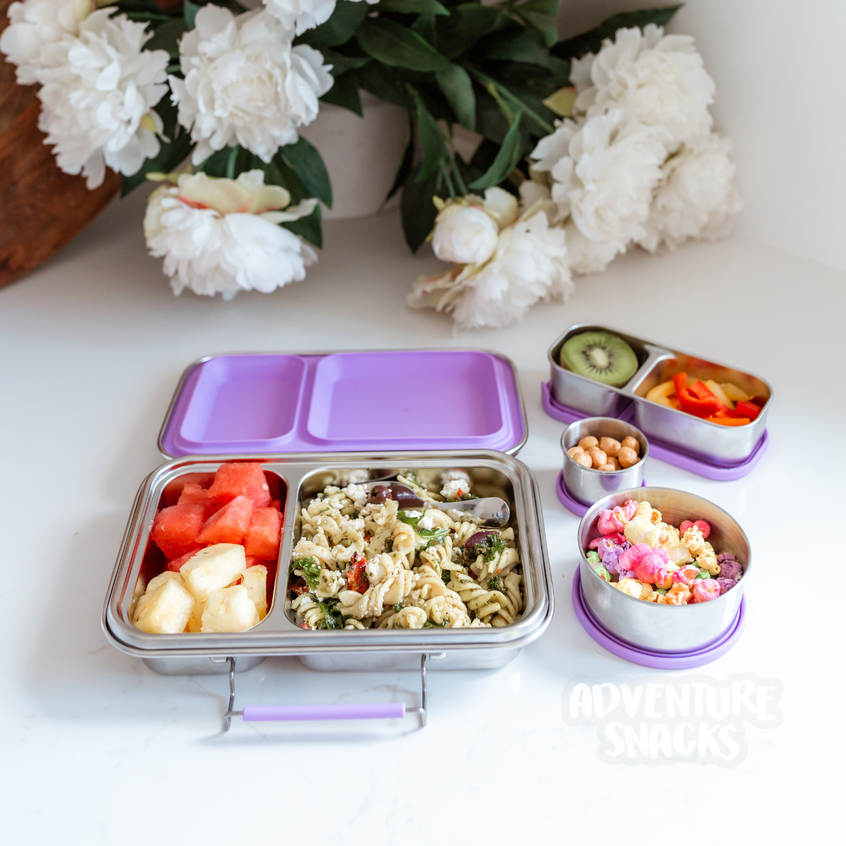 Adventure Snacks Stainless Steel 2 Compartment Starter Bundle - Lilac