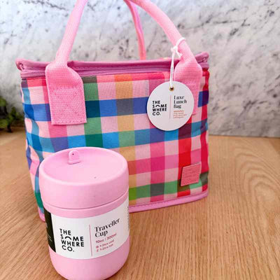 The Somewhere Co Traveller Cup & Luxe Lunch Bag Set - Pink