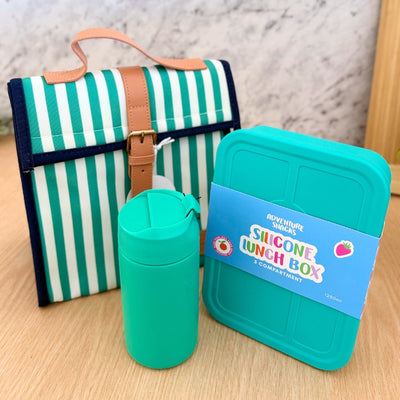 The Somewhere Co Lunch Satchel, MontiiCo Coffee Cup & Silicone Lunch Box Set - Green