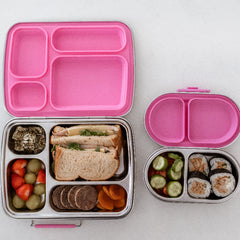 Adventure Snacks Stainless Steel 4 Compartment Lunch & Snack Bundle - Flamingo Pink