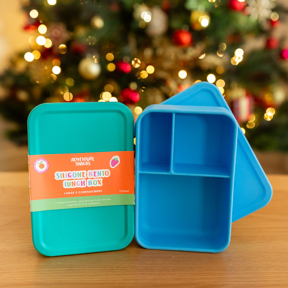 Adventure Snacks Large 3 Compartment Silicone Bundle - Ocean Blue and Jungle Green