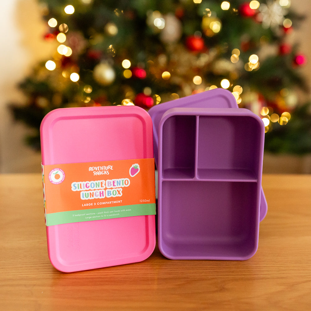 Adventure Snacks Large 3 Compartment Silicone Bundle - Flamingo Pink and Lilac