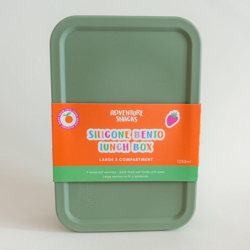 Adventure Snacks Large 3 compartment silicone lunchbox- sage green