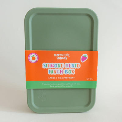 Adventure Snacks Large 3 compartment silicone lunchbox- sage green