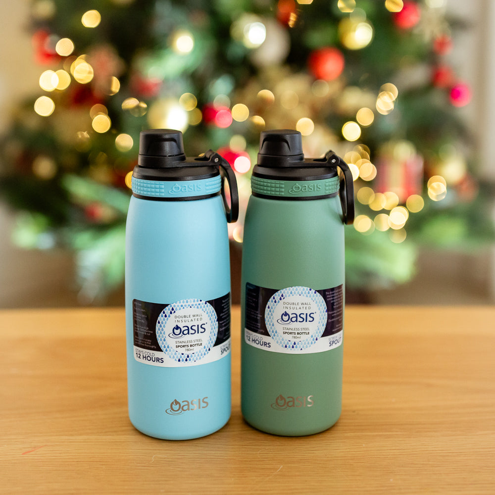 Oasis 780ml Insulated Sports Bottle Screw Cap Duo Bundle - Sage Green and Island Blue