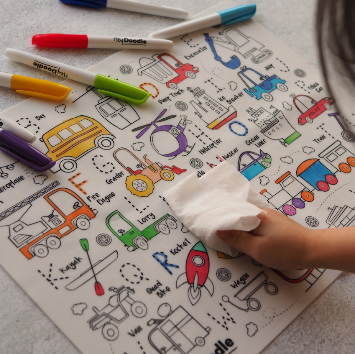 HeyDoodle Reusable Silicone Placemat - Toot Toot Honk