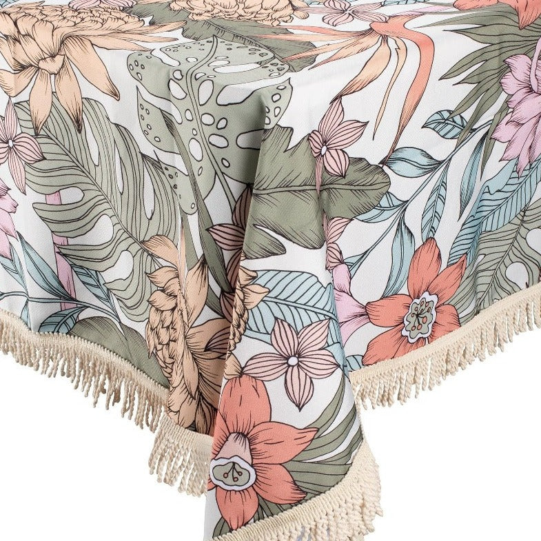 Kollab fringed tablecloth- bird of paradise