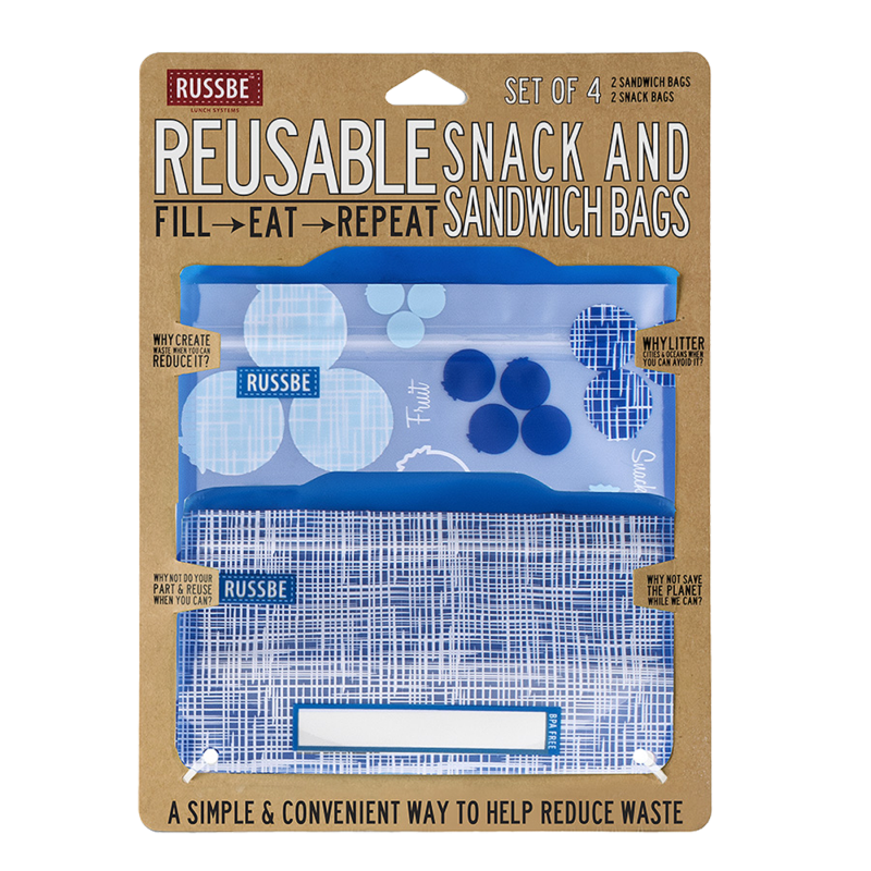 Reusable snack and sandwich bags- blueberry linen