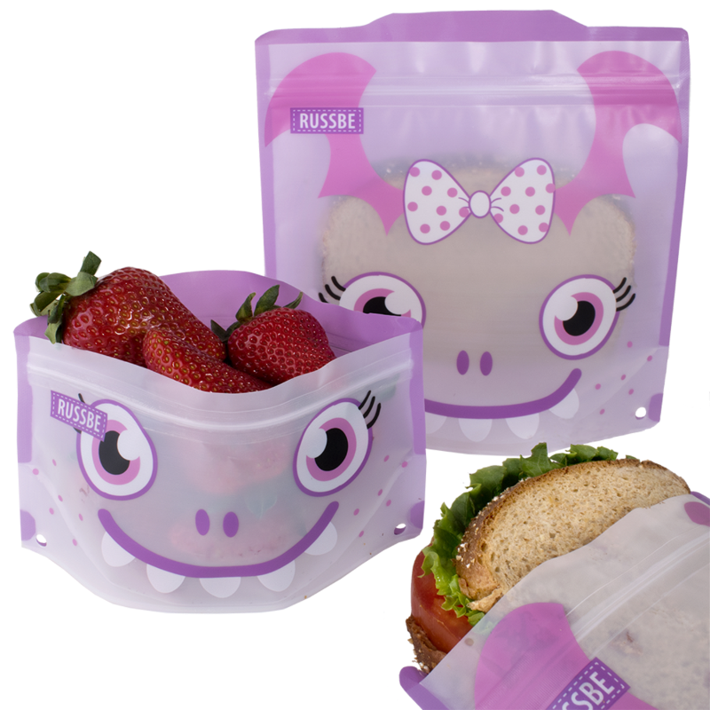 Reusable snack and sandwich bags- purple monster