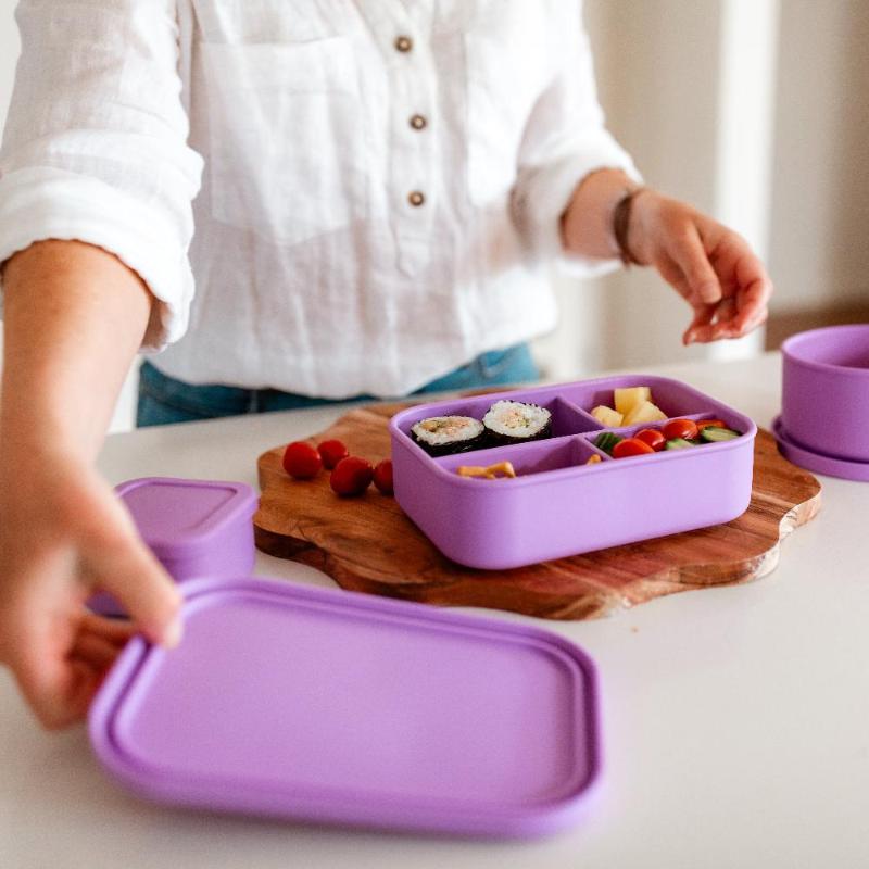 Adventure snacks 4 compartment silicone lunchbox- lilac