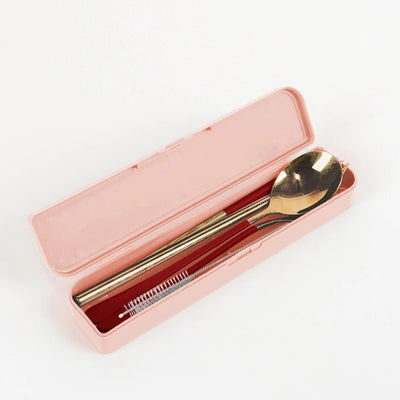 The Somewhere Co Cutlery Set- Gold with burgundy handles