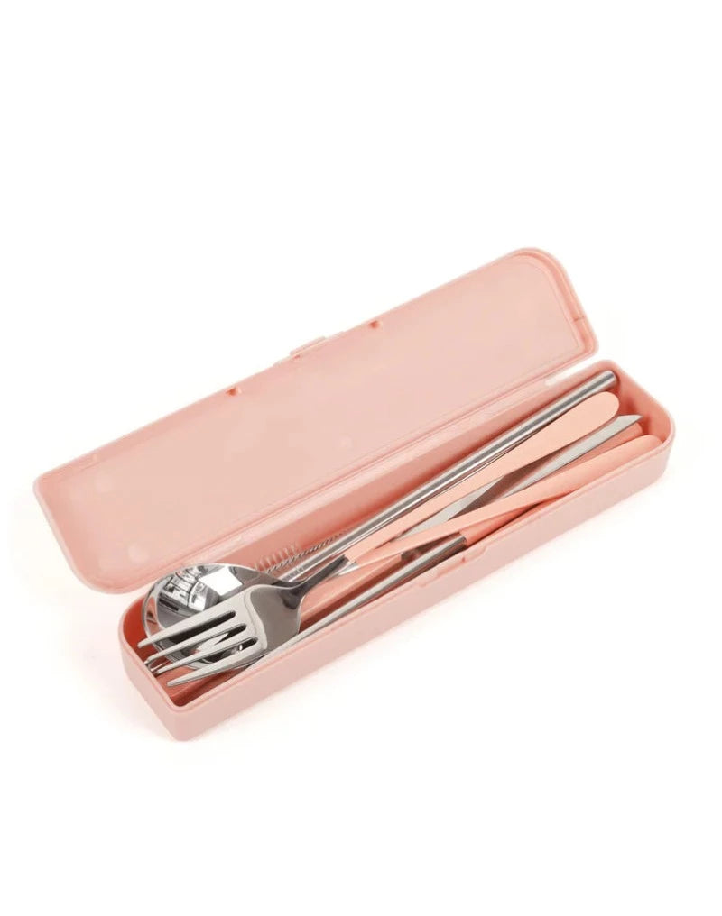 The Somewhere Co Cutlery Kit- Silver with Blush Handle