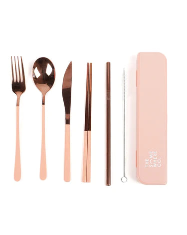 The Somewhere Co Cutlery Kit- Rose gold with blush handle