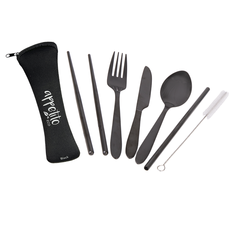 Traveller's 6 piece cutlery set- black