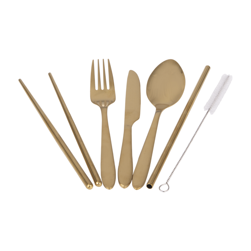 Traveller's 6 piece cutlery set- gold