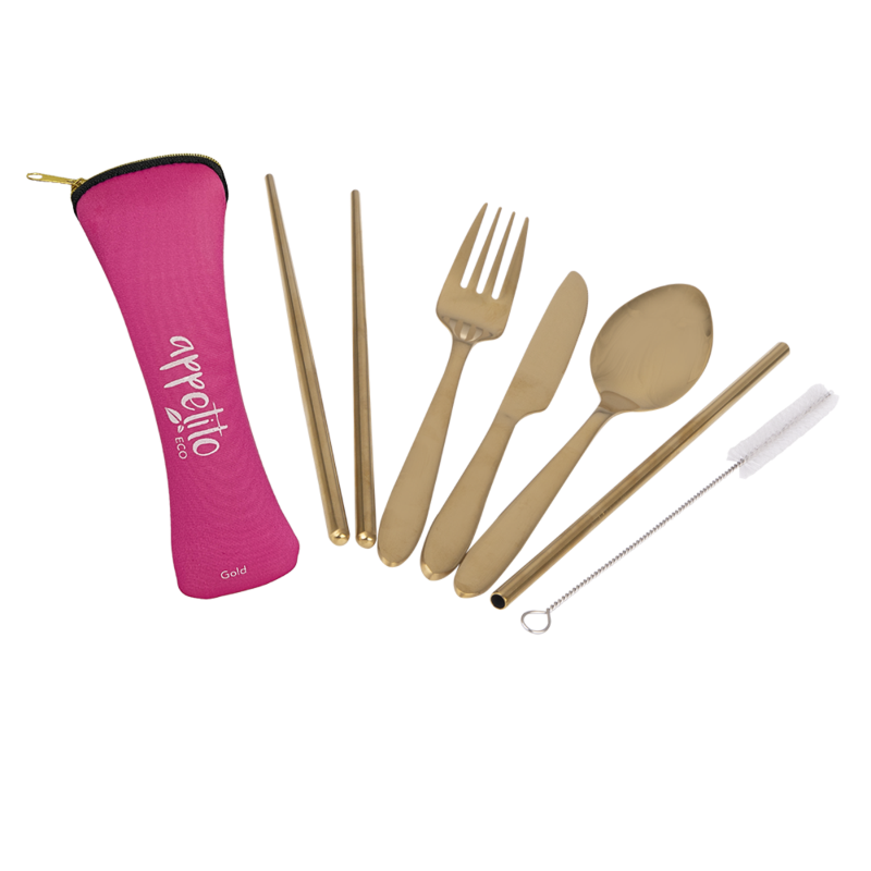 Traveller's 6 piece cutlery set- gold