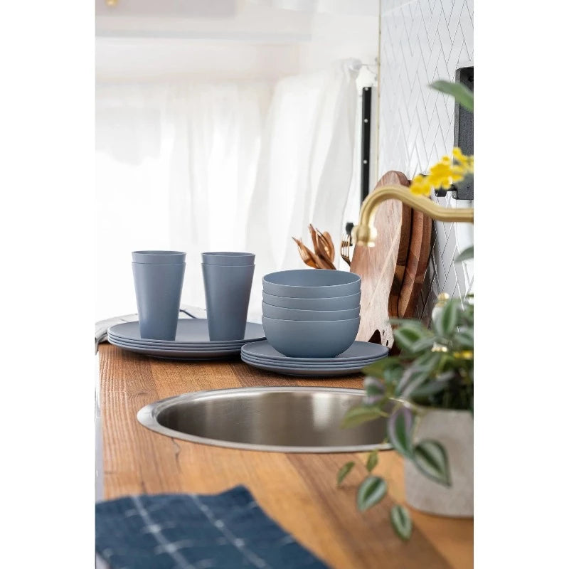 Daisy Graze 16 piece dinnerware set- steel blue