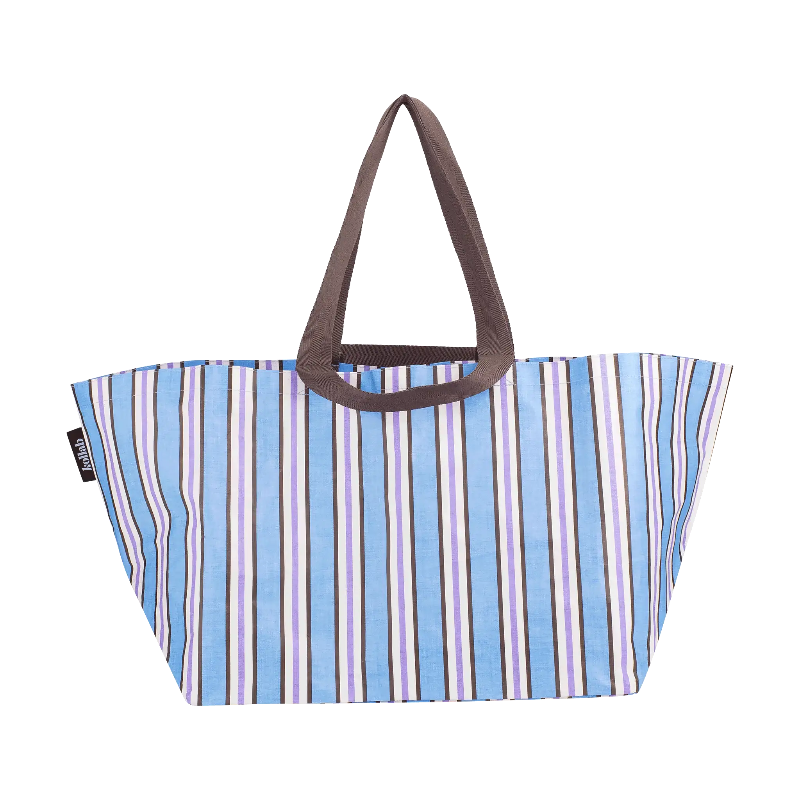 Kollab beach bag- choc blue stripe