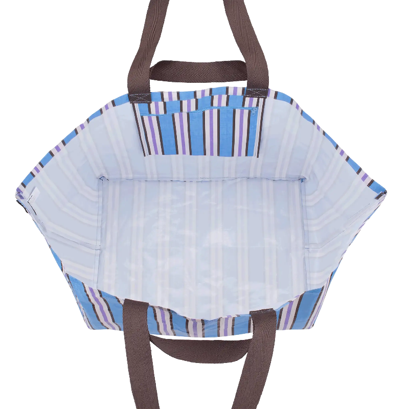 Kollab beach bag- choc blue stripe