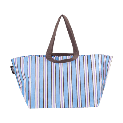 Kollab beach bag- choc blue stripe