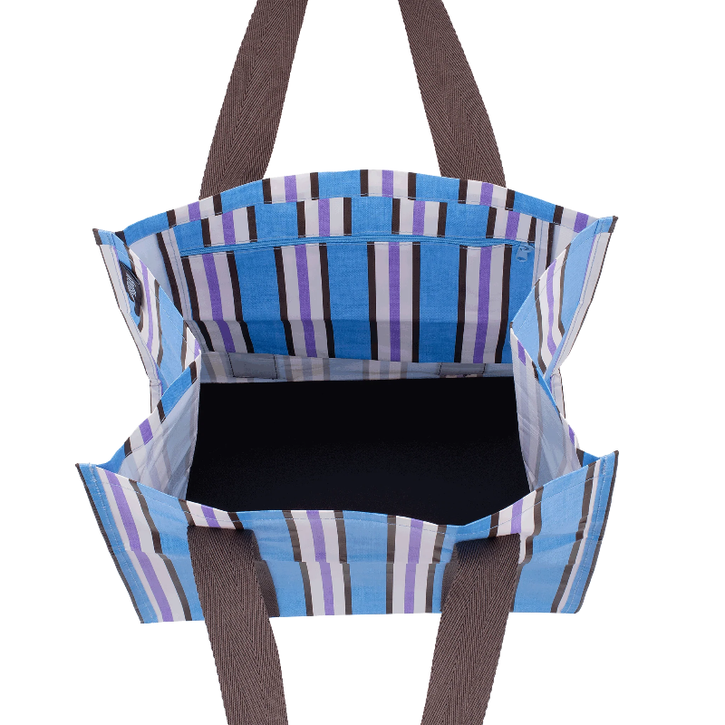 Kollab market bag- choc blue stripe