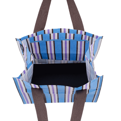 Kollab market bag- choc blue stripe