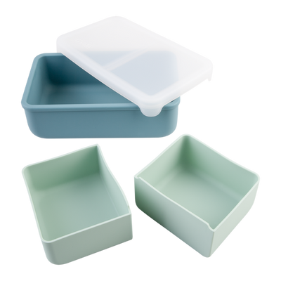 Melii silicone bento with dividers- blue & mint