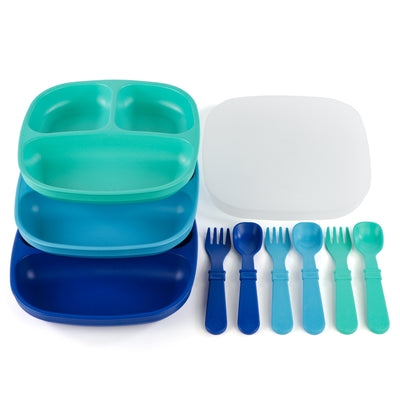 RePlay Recycled Bundle - Divided Plates With Silicone Lid - Blues