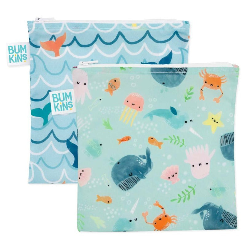 Bumpkins Reusable Snack Bags Large 2 pack - Rolling in the waves