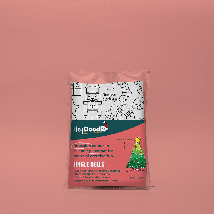 HeyDoodle Reusable Silicone Placemat  - Jingle Bells Christmas