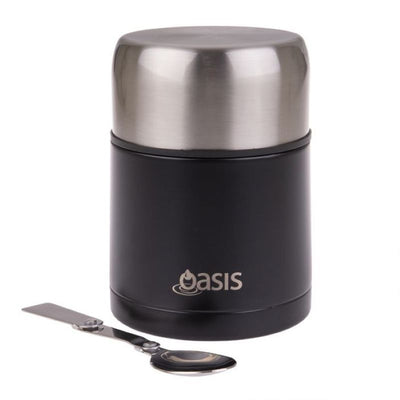Oasis Stainless Steel Vacuum Insulated Food Flask W/Spoon - 600ml - Matt Black