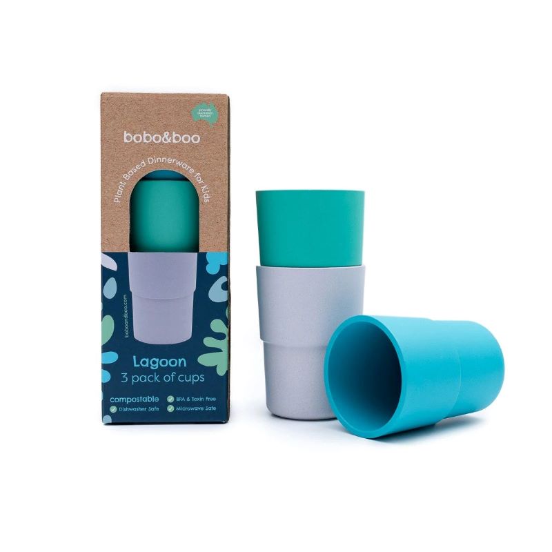 Bobo&Boo Plant-Based Cup Set - 3 Pack Lagoon